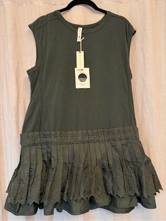 Daily Practice Dresses & Skirts - Daily Practice by Anthropologie Drop-Waist Pleated Mini Dress NWT Dark Green M
